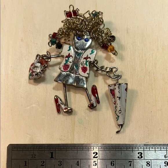 Quirky Silver and Red Brooch - Picture 1 of 4